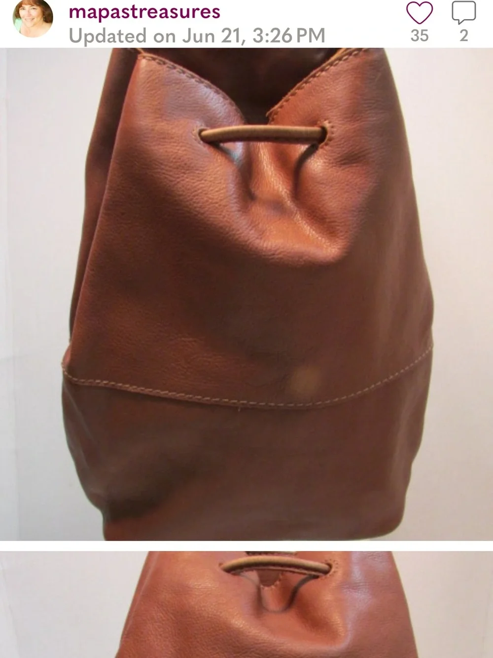 Fossil Vintage Revival Classic Brown Leather Drawstring Bag